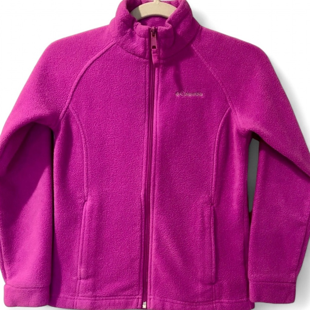 Columbia Girls Fleece Jacket Pink Purple Full Zip Youth M 10/12”